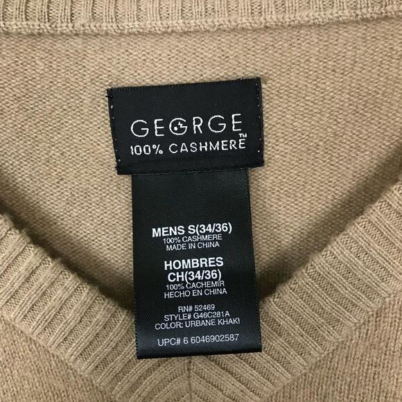 George 100% Cashmere Men's V-Neck Camel Sweater Size Small 34/36 Pullover - Picture 2 of 3